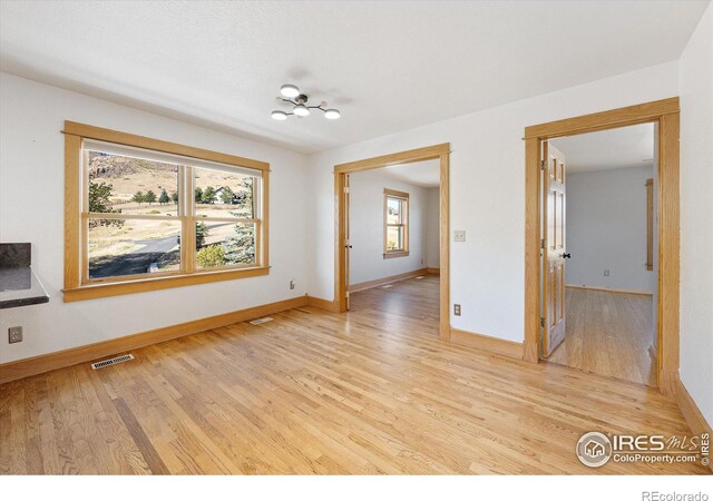 spare room featuring light hardwood / wood-style floors