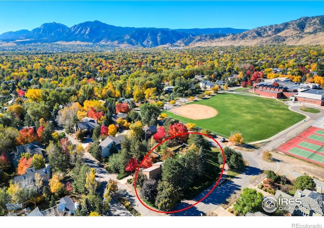 bird's eye view with a mountain view