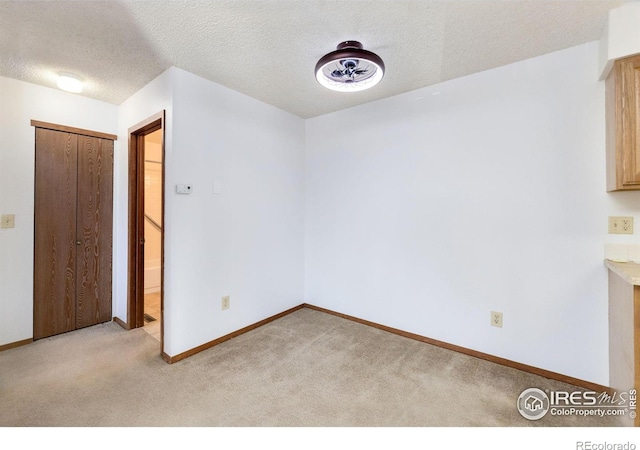 empty room featuring light colored carpet and a textured ceiling