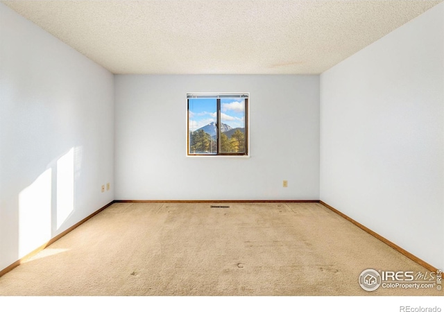 spare room with a textured ceiling and carpet flooring