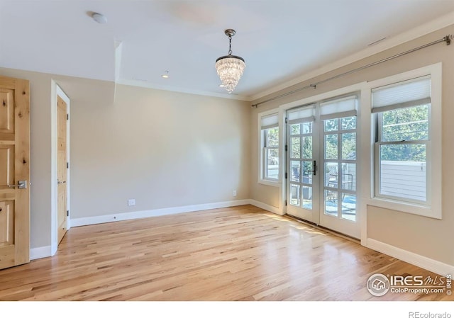 unfurnished room with a wealth of natural light and light hardwood / wood-style floors