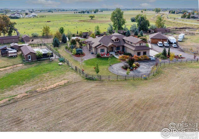 bird's eye view with a rural view