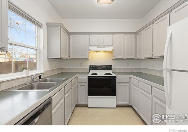 kitchen with sink and white appliances