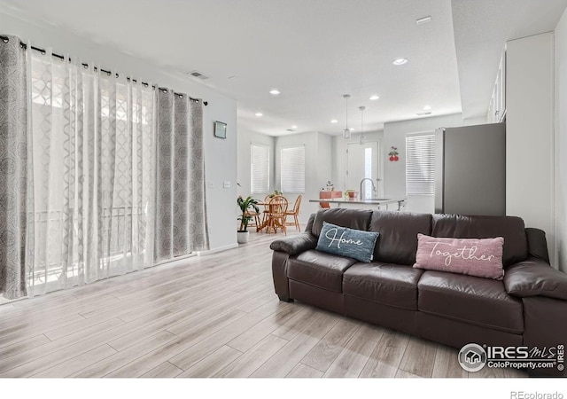 living room with light hardwood / wood-style flooring