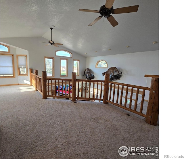 spare room featuring lofted ceiling and carpet floors