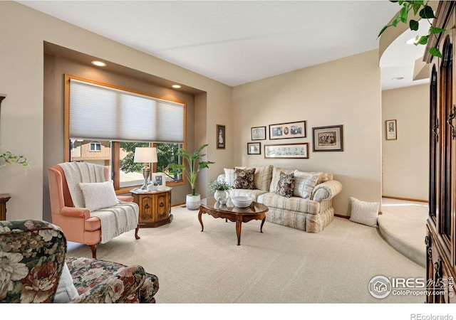 living room with carpet floors