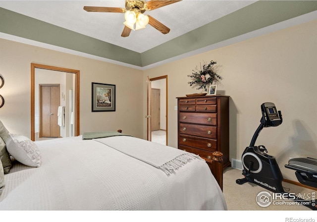 bedroom featuring carpet flooring and ceiling fan