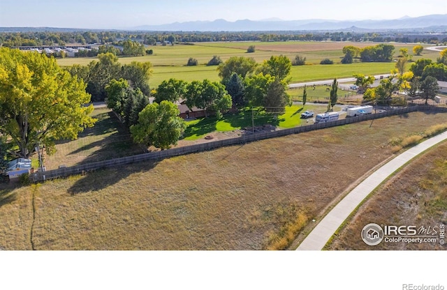 bird's eye view with a mountain view and a rural view