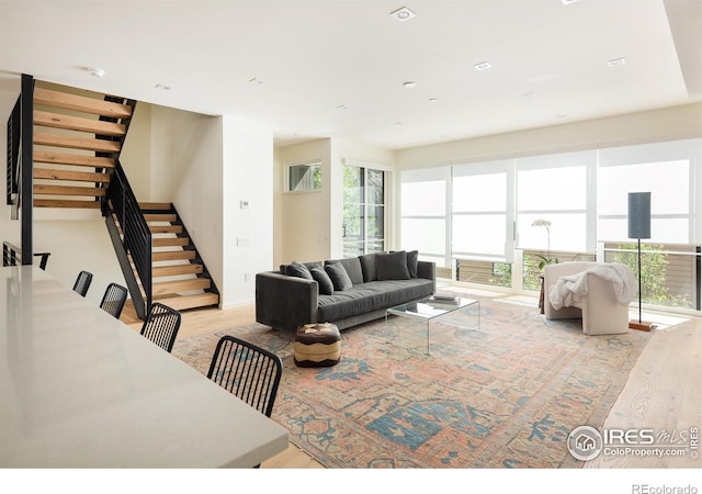 living room featuring light wood-type flooring