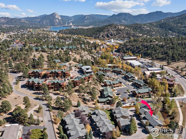 aerial view featuring a residential view and a mountain view