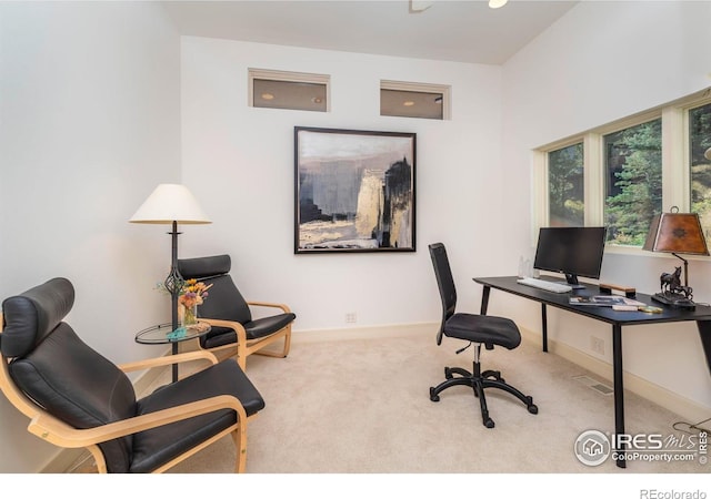 view of carpeted home office