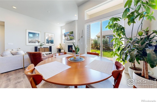 dining area with light hardwood / wood-style floors