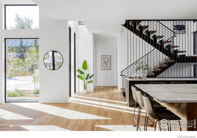 foyer entrance with light wood-type flooring