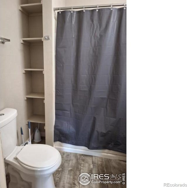 bathroom featuring toilet and a shower with shower curtain