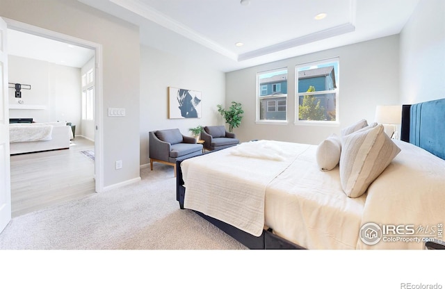 3107 Deering Lake Dr, Loveland, CO 80538 - bedroom with recessed lighting, a raised ceiling, carpet, and baseboards