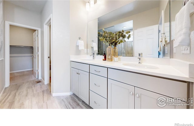3107 Deering Lake Dr, Loveland, CO 80538 - bathroom featuring a walk in closet, visible vents, a sink, and double vanity