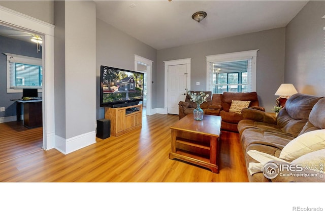 living room with light wood-type flooring