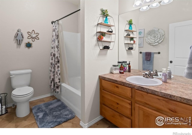 full bathroom with vanity, toilet, tile patterned flooring, and shower / bath combo