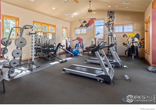 gym with lofted ceiling