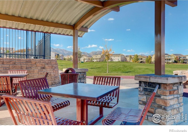 view of patio featuring a mountain view