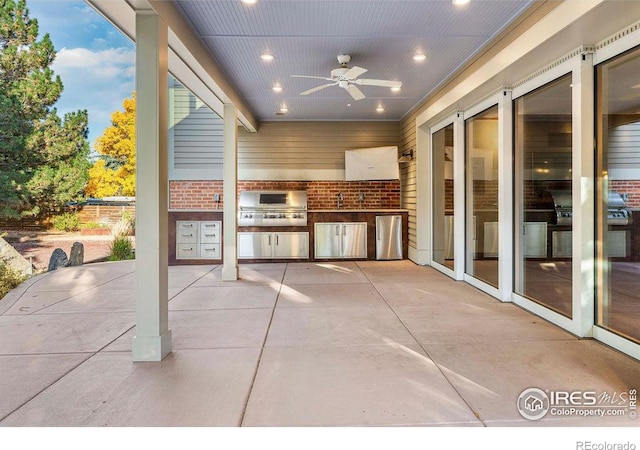 view of patio / terrace with grilling area, area for grilling, and ceiling fan