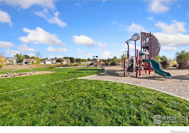 view of play area with a yard