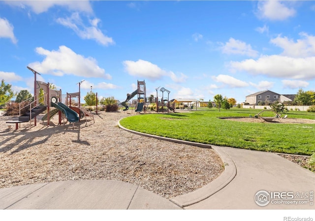 view of playground featuring a yard