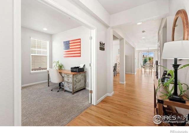 hall featuring light wood-type flooring