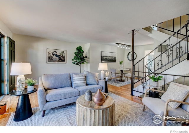 living room with hardwood / wood-style floors