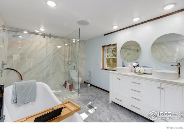 bathroom with vanity and a shower with shower door