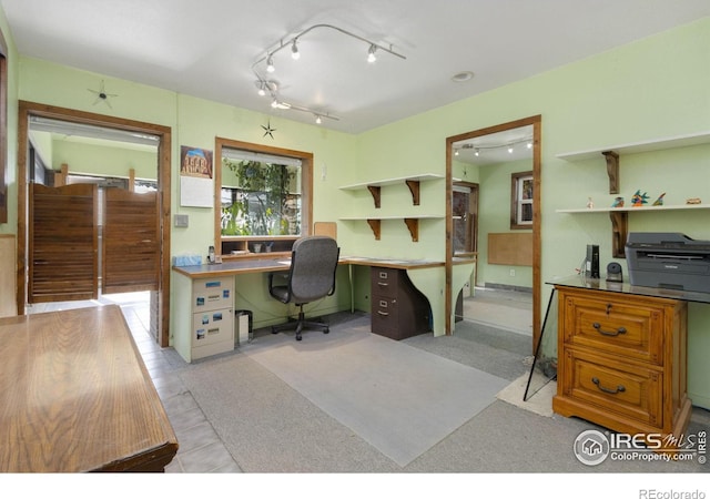 tiled office with built in desk