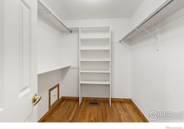 spacious closet featuring hardwood / wood-style floors