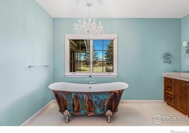 bathroom with vanity and a bathing tub