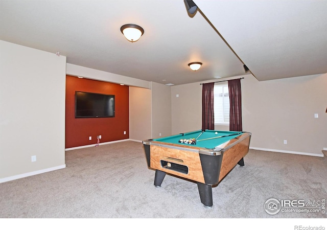 playroom featuring pool table and carpet floors