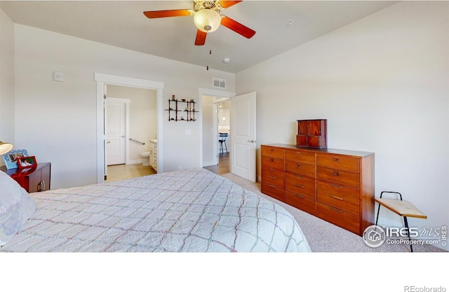 6634 Crystal Downs Dr Unit 104, Windsor, CO 80550 - carpeted bedroom featuring vaulted ceiling, a ceiling fan, and baseboards