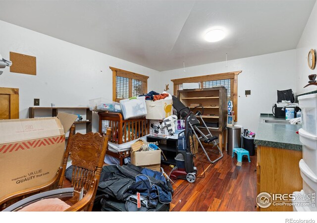 interior space with dark hardwood / wood-style floors