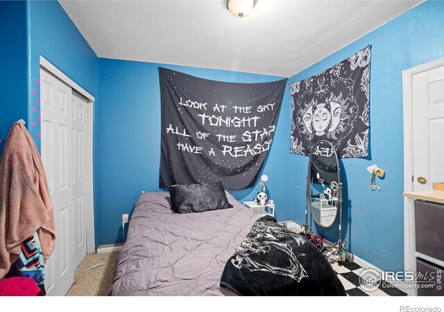 bedroom featuring a closet and carpet