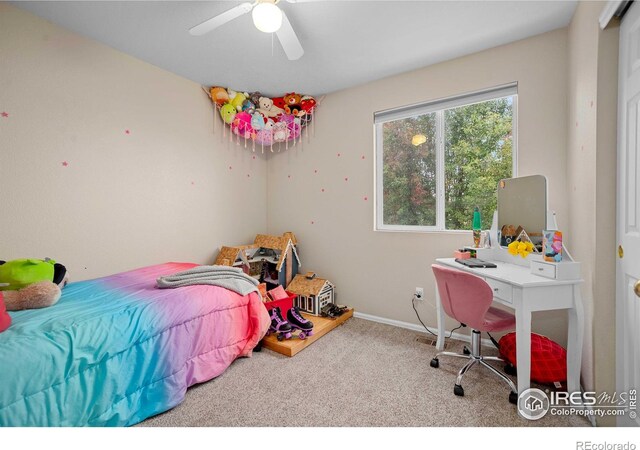 bedroom featuring carpet and ceiling fan