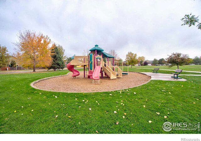 view of play area featuring a yard