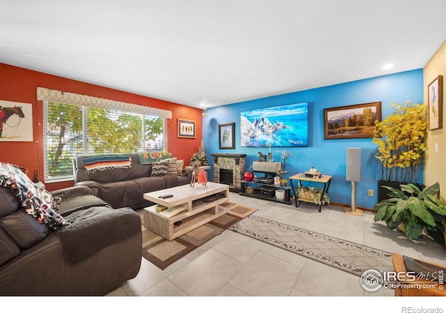 living room with light tile patterned floors