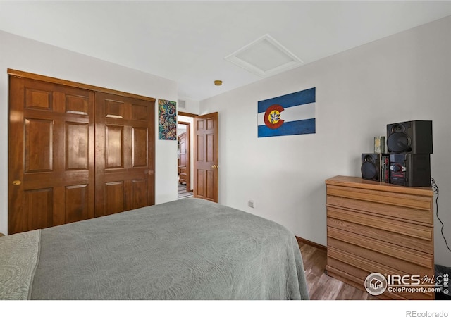 bedroom featuring a closet and hardwood / wood-style floors