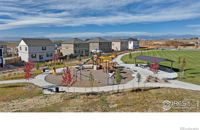 view of community with a residential view and playground community