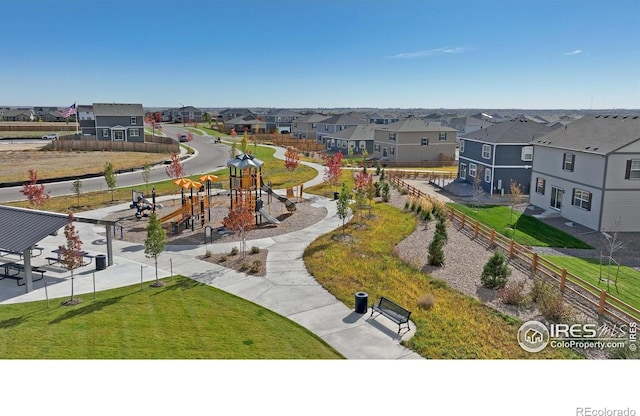 surrounding community featuring a yard, a residential view, and fence