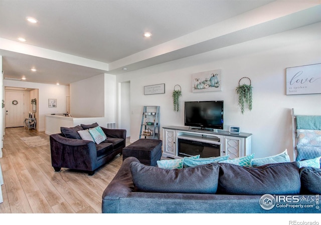 living room featuring light wood-type flooring