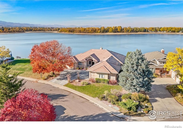 aerial view with a water view