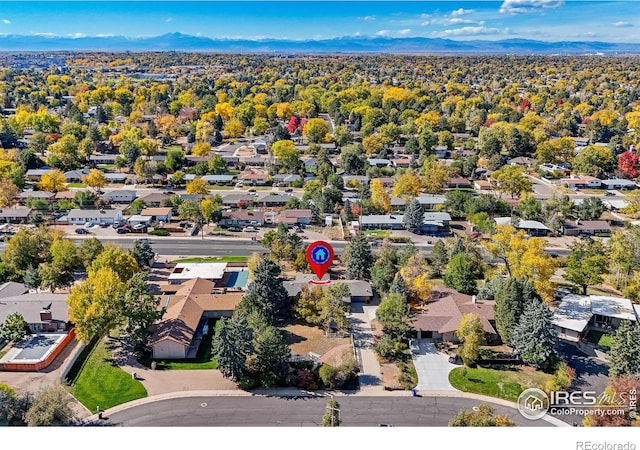 bird's eye view with a mountain view