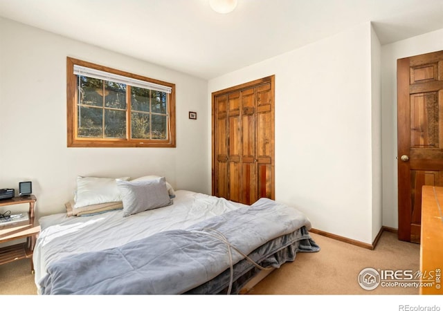 carpeted bedroom with a closet