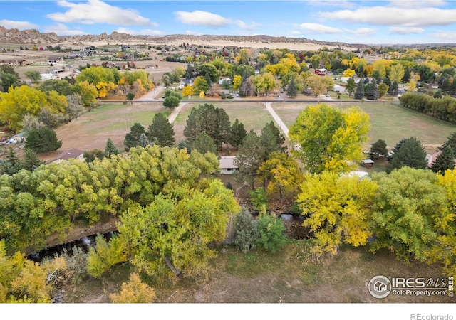 drone / aerial view featuring a mountain view