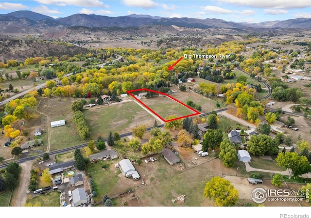 birds eye view of property featuring a mountain view