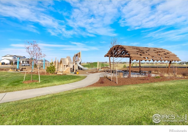 view of playground featuring a yard